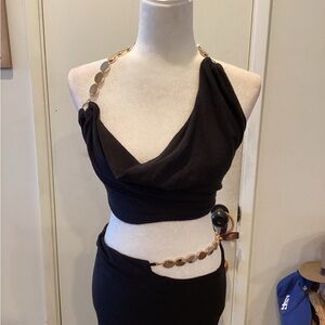 JLUXLABEL Black Maxi Dress with Gold Accents